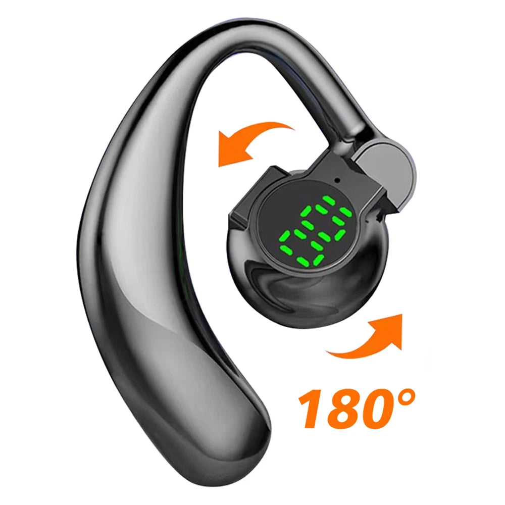 Bluetooth 5.4 Wireless Headset, Long Battery Life Hanging Ears,Start Noise Reduction Digital Display Sports Sleep Music Earring