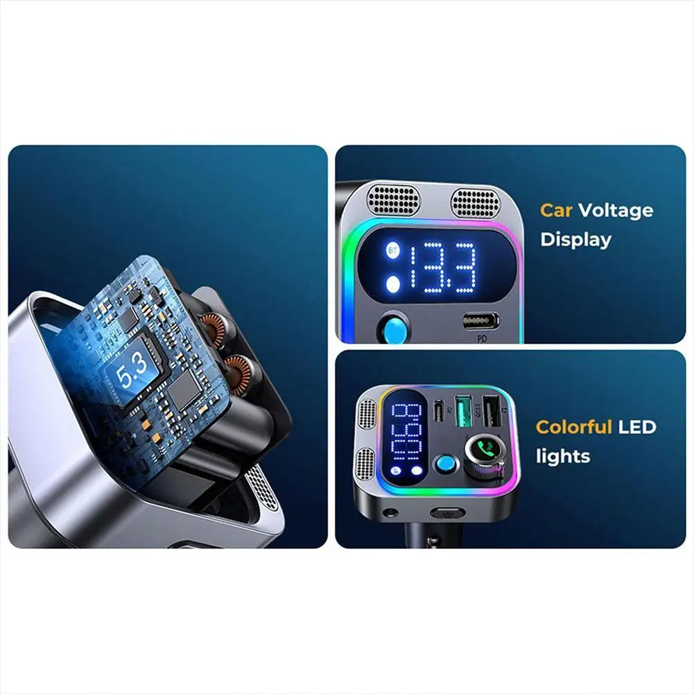 2024 Bluetooth 5.3 FM Transmitter for Car Stronger Dual Mics Deep Bass Sound 48W PD&QC3.0 Car Charger Bluetooth Adapter