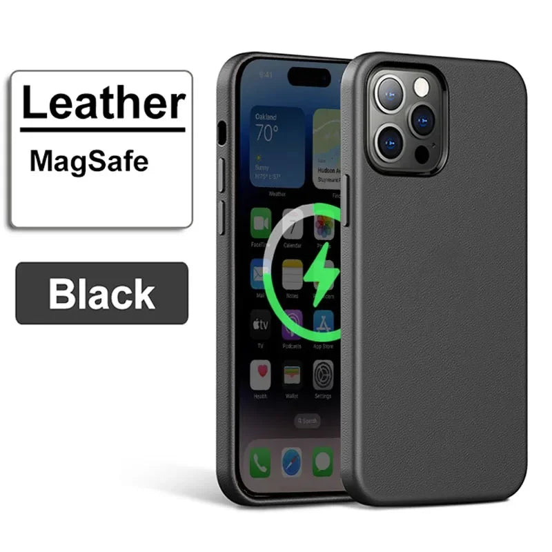 Official MagSafe Leather Case for iPhone 16 Pro Max 13 12 14 15 Plus Original Strong MacSafe Magnetic Cover Accessories