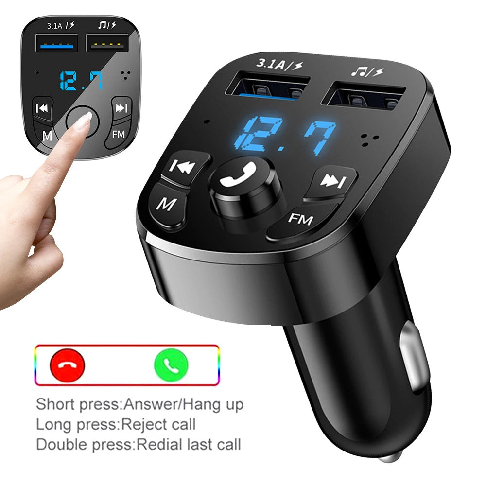 FM Bluetooth Transmitter for Car, Wireless Bluetooth Rudio Aux Adapter Dual USB Ports Quick Charger for All Smartphones
