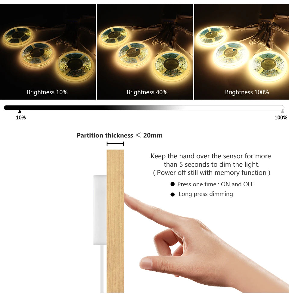 LED Acoustic Board Decorative COB Light Strip Touch Dimmable Wall Background Lamp Show Shelf Under Cabinet Bedroom Night Light