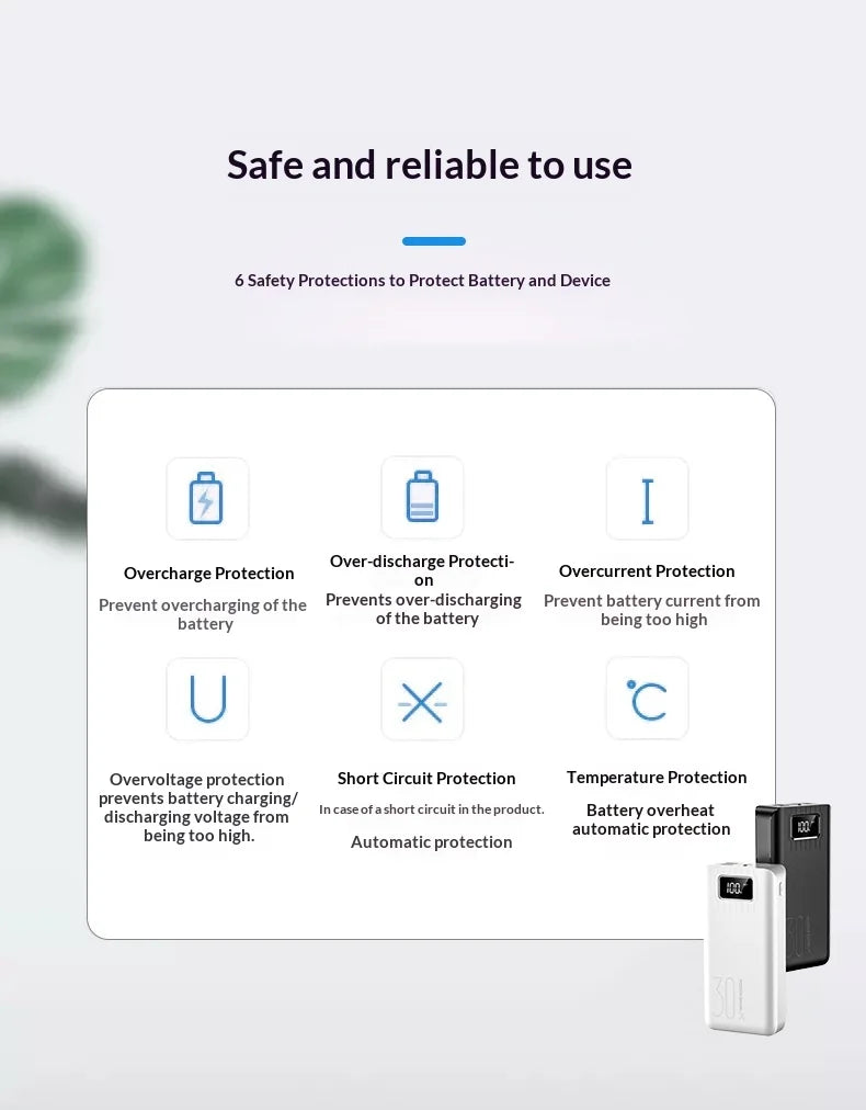 Power bank with a large capacity of 30000 mAh fast charging for mobile phones mobile power bank charging digital display