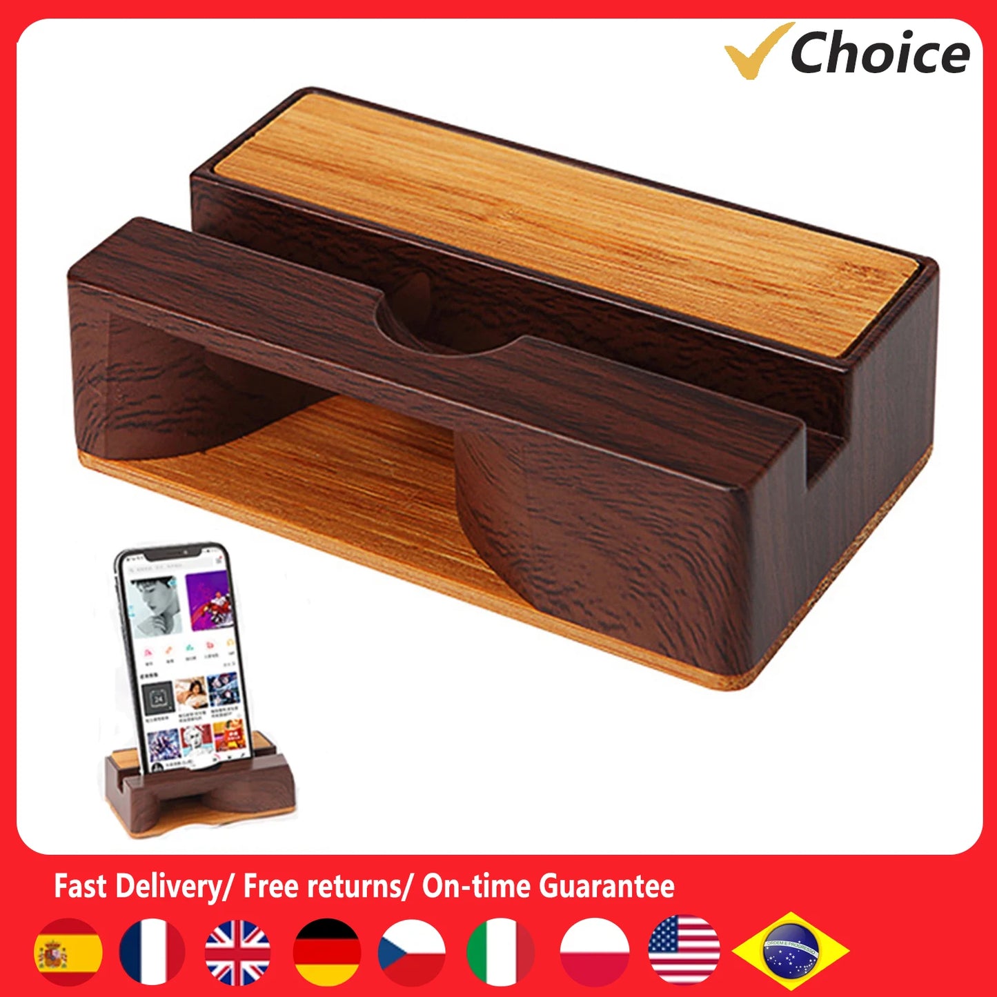 Mobile Phone Sound Amplifier Stand Wooden Cell Phone Stand with Sound Amplifier Phone Holder Desk Support