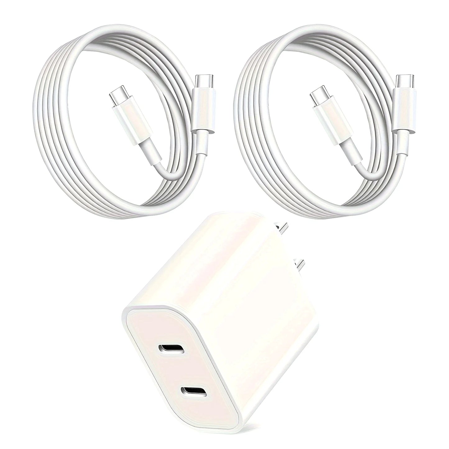 Fast Charger Block PD20W Power Adapter Dual Type C Port Cube for iPhone 15 Series(2Pack 6ft USB-C to C Charging Cables Included)