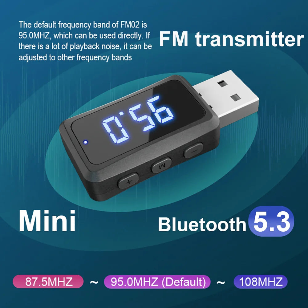 Bluetooth 5.3 Car FM Transmitter Receiver Mini USB Power Wireless Auto Audio Car Adapter Handsfree Call Car Auto Accessories