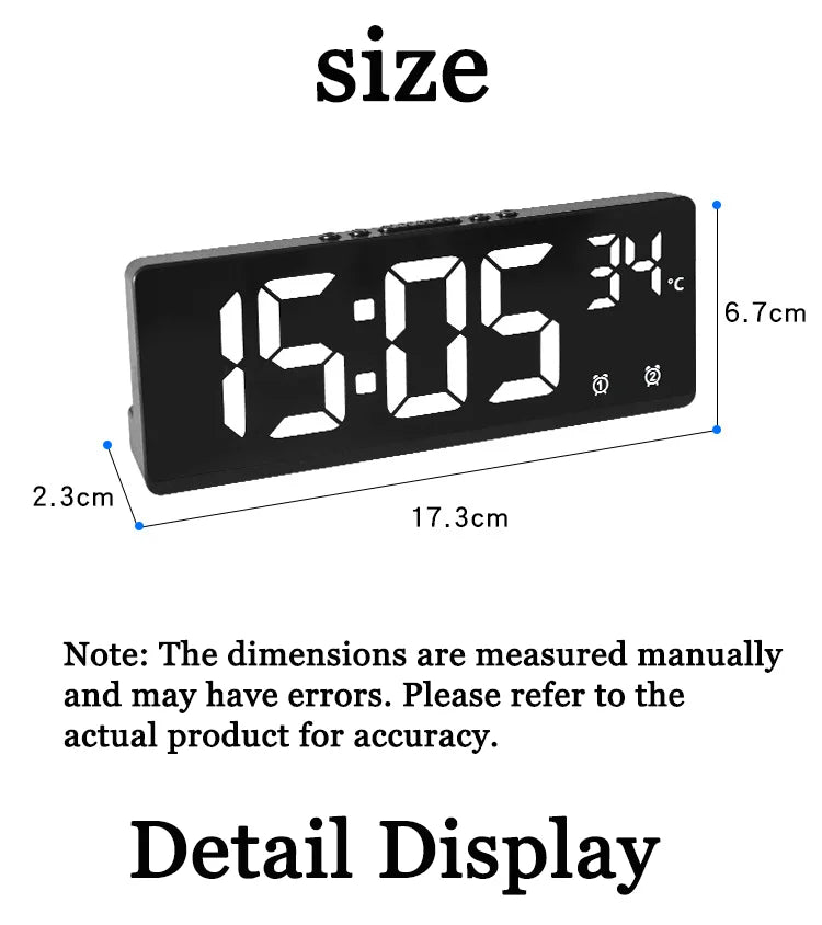 LED Digital Electronic Clock Backlight Large Number Alarm Clock Temperature Calendar Bedside Table Nightlight Home Decoration