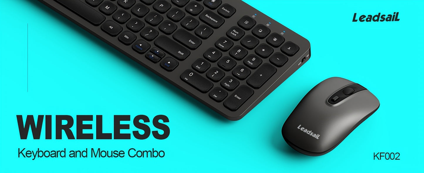 LeadsaiL Wireless Keyboard and Mouse Combo, Wireless USB Mouse and Computer Keyboard Set, Compact and Silent for Windows Laptop, Desktop, PC KF02-Grey