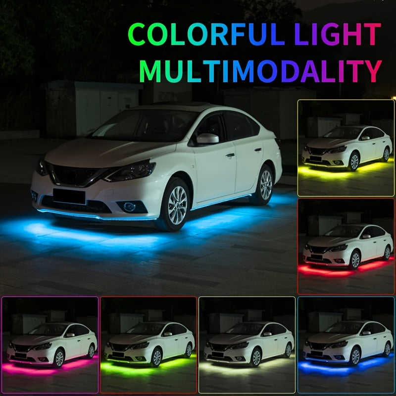 [RGB Car LED Lights] 4pcs RGB Car LED Light Strips - Universal Car LED Base Lights with APP, Music Mode, Wireless Remote Control - Car Decorative Light Strips for Camping, Travel, LED Christmas Light