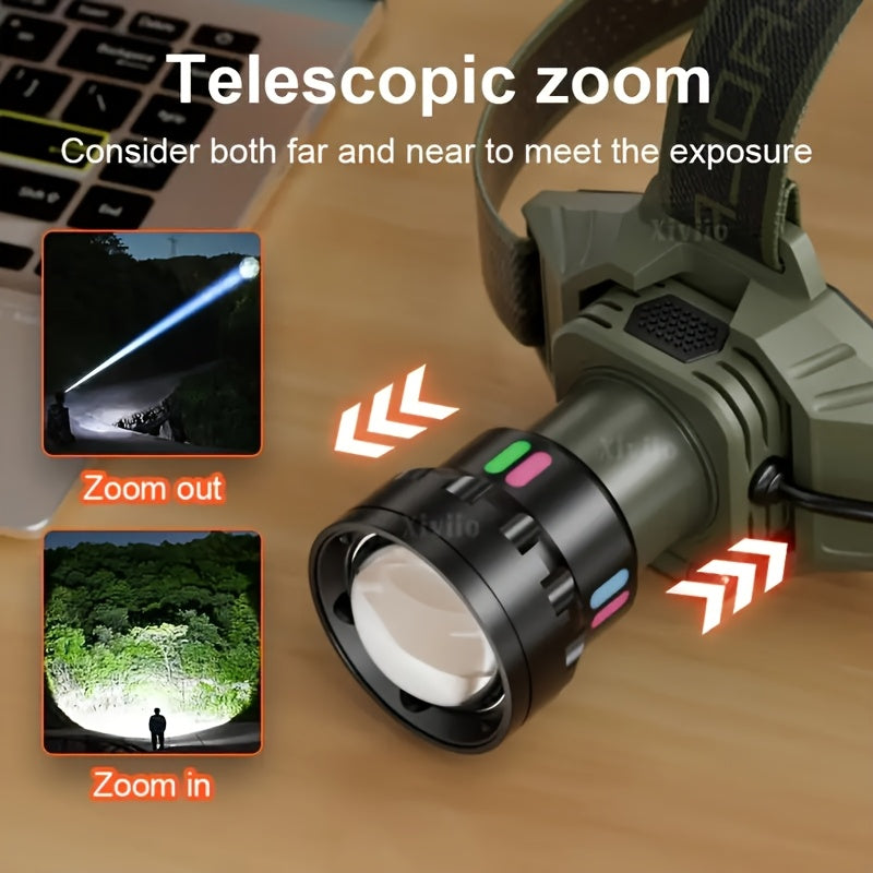 Super Bright LED Flashlight with Digital Battery Display, 18650 Rechargeable, 5-in-1 Zoom Modes & Adjustable Beam, Flash Light for Camping,, Emergency - Heavy-Duty Portable Torch with Cable (Compatible with Power Banks)