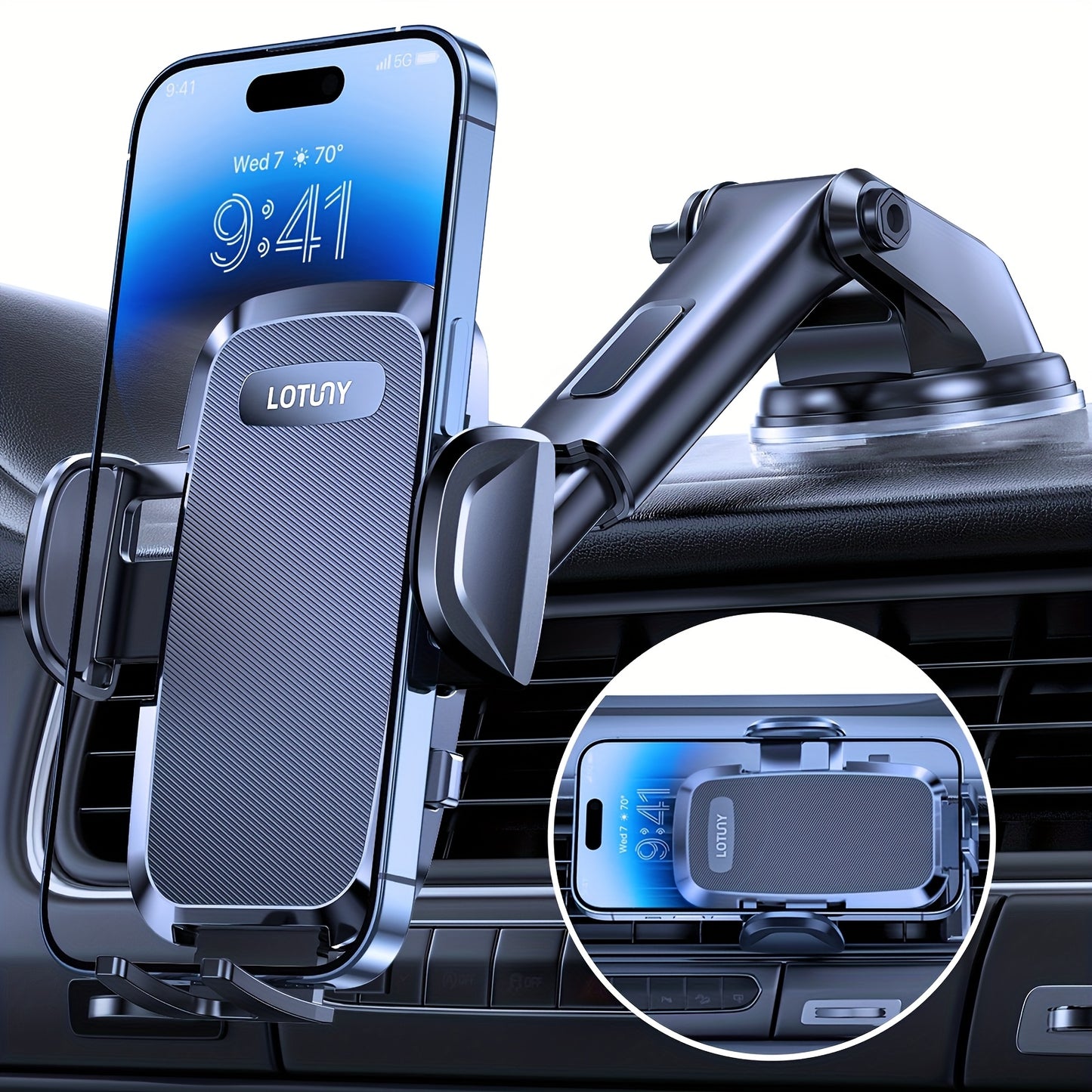 LOTUNY Car Phone Holder, Universal Hands-Free Phone Holders For Car, 3-in-1 Phone Mount For Car Dashboard Air Vent Fit For IPhone Samsung Google And All 4" To 7.2" Phones