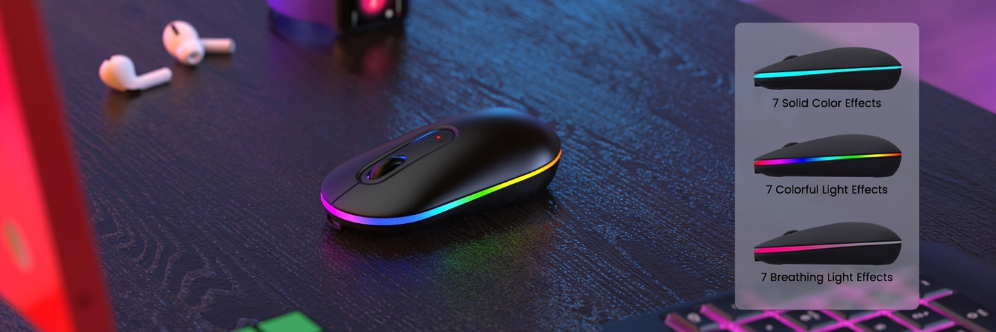 Wireless Keyboard and Mouse RGB Backlit- 2.4G Rechargeable Keyboard Full-Size with Phone/Tablet Holder, Silent Ergonomic Wireless Keyboard Mouse Combo for Computer, PC, Laptop