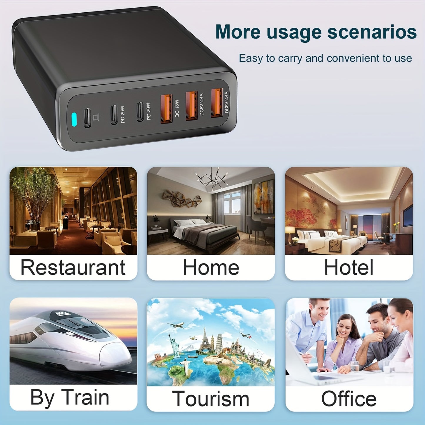 6-Port Compact PD Fast Charger - High-Speed Laptop Power Adapter with Foldable Design, 5Ft AC Extension Cord, and Multi-Device Compatibility for MacBook Pro/Air, iPad Pro, iPhone 14/13/12, Galaxy Note20, S22, Pixel, and More