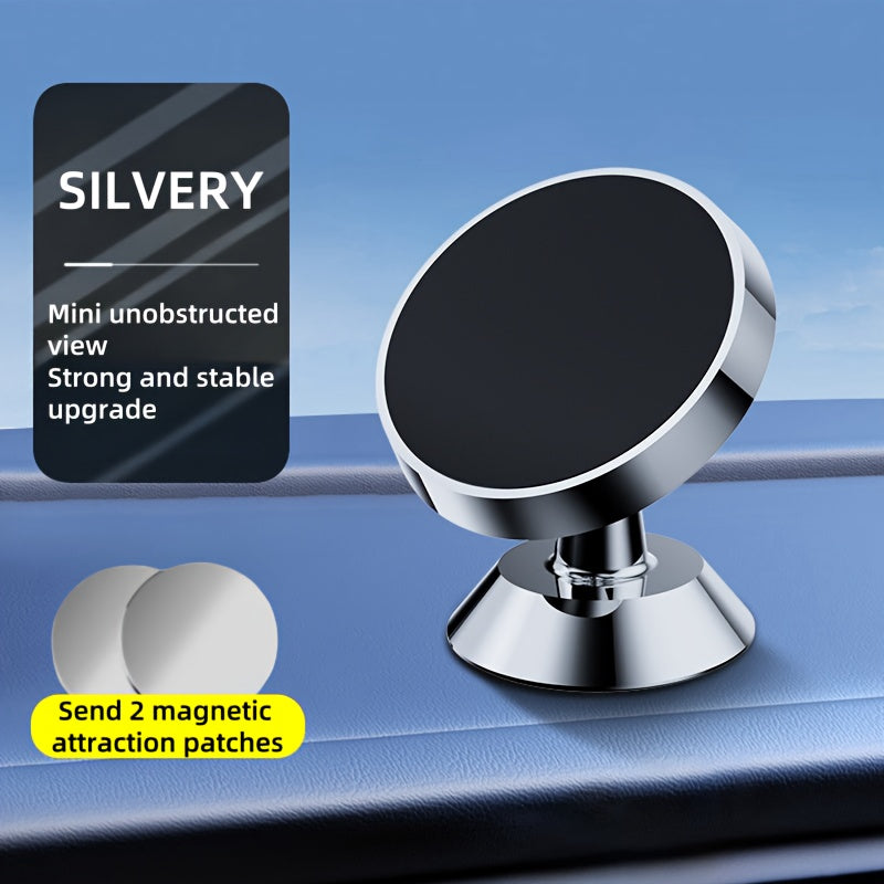 Magnetic Car Phone Mount, Aluminum Alloy Strong Magnet Holder, 360° Rotation Dashboard Stand, Waterproof, Universal Compatibility with Smartphones, No Charge Needed, Metal Bracket with 4 Powerful Built-in Magnets
