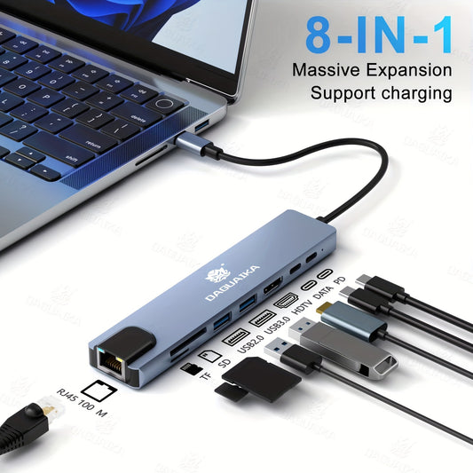 8 in 1 USB C Hub Type C to 4K HDTV Adapter with 100M RJ45 SD/TF Card Reader Fast Charger for MacBook Notebook Windows Laptop Computer