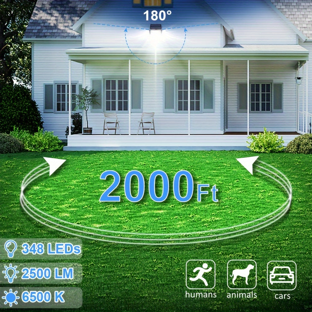 2pcs/4pcs Solar Motion Sensor Lights, 348 LED 2500 Lumens Solar Outdoor Lights with Remote, IP65, 3 Head, 270 ° Wide-angle Motion Sensor Lights Outdoor, 3 Patterns Of Wall Lights Solar Security Flood Lights for Patio, Garden