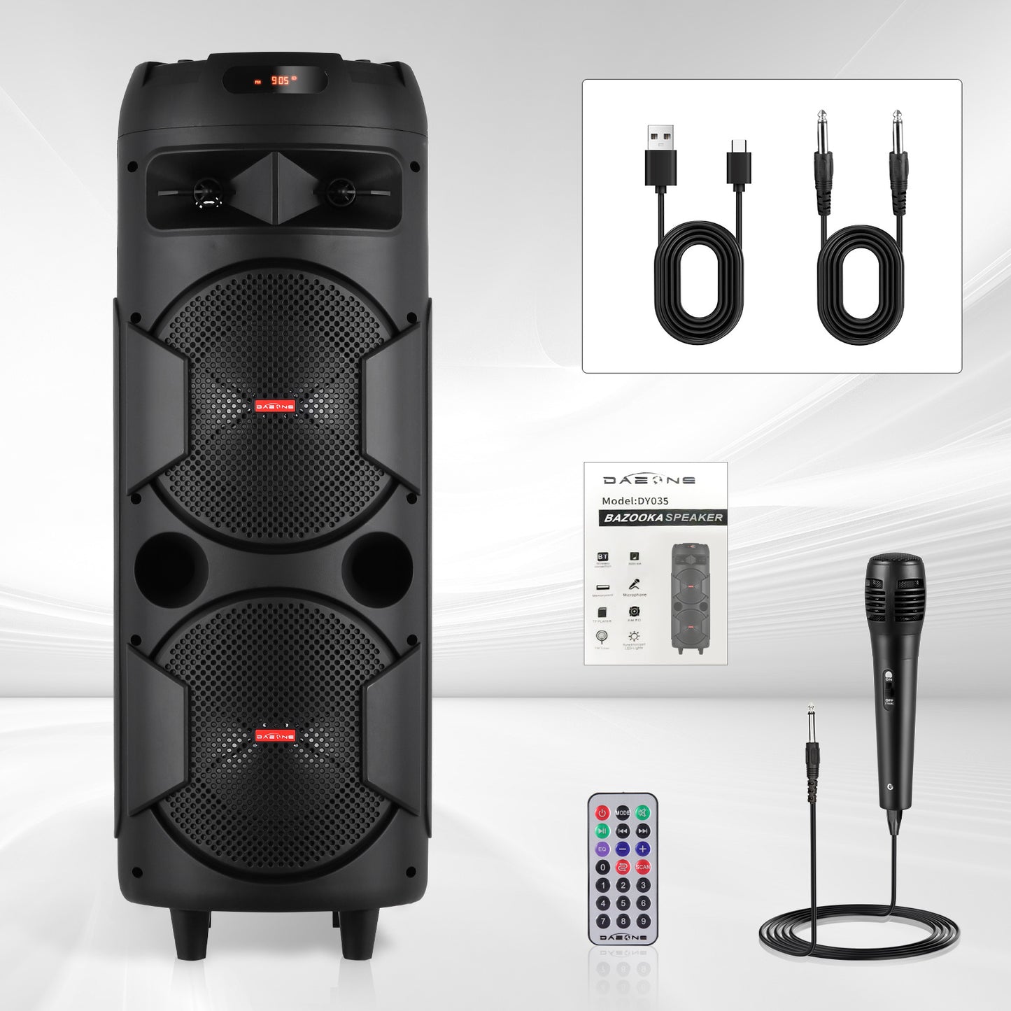 Portable Wireless PA Speaker, Bluetooth Speakers Loud Sound Powerful Subwoofer System, Support AUX USB FM Wired Microphone Audio Input, Built-in Rechargeable Battery Speaker with LED Light, Wired Microphone and Remote Control