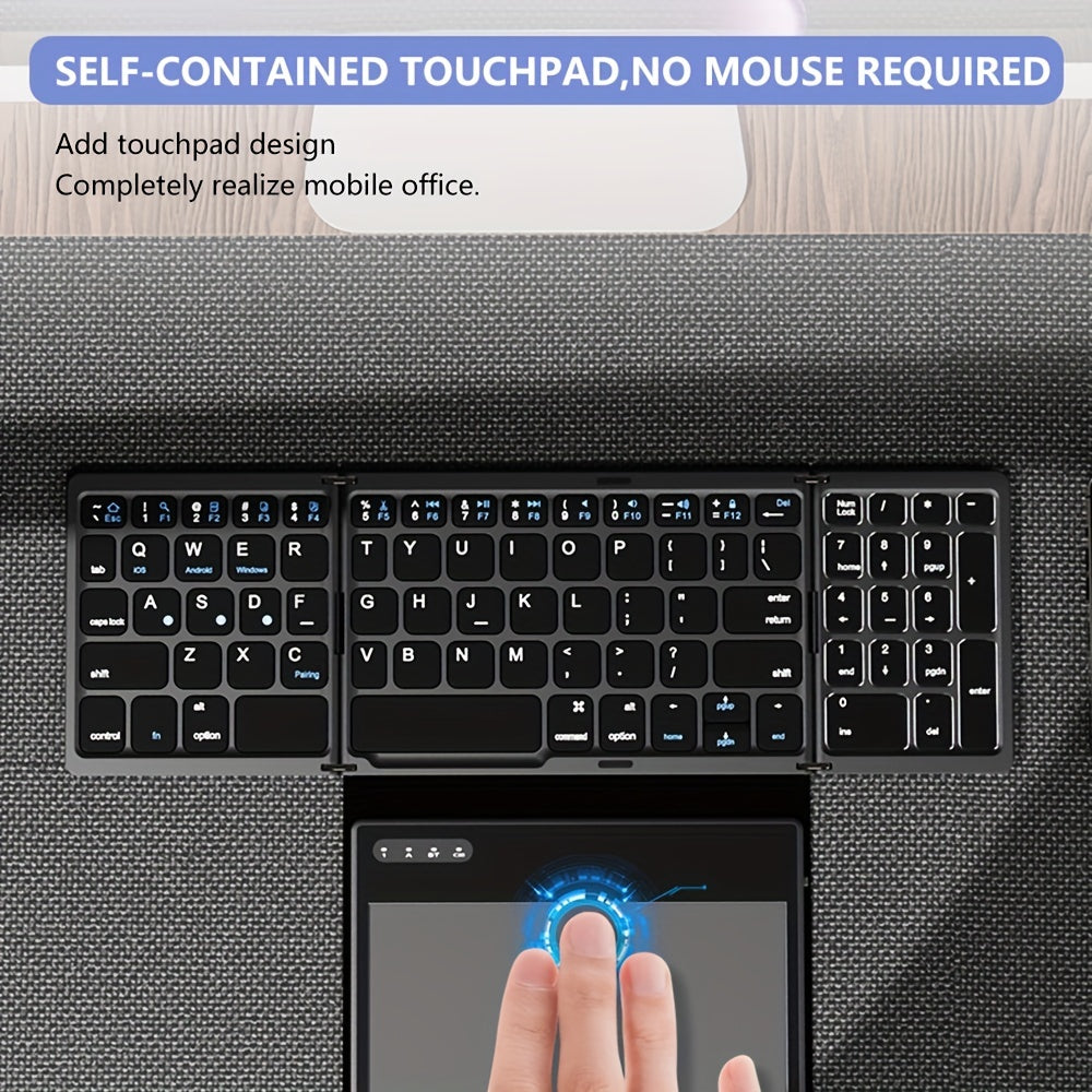 1pc JOMAA Compact Folding Wireless Keyboard for iPad Air 2, Touchpad Design, Windows 10 Compatible, USB Cable Included, Rechargeable Polymer Battery, Smart Hand Orientation, Wireless Connectivity