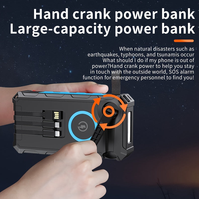 30000mAh Solar Power Bank - Portable Power Banks with 7 Outputs, 4 Inputs, 15W Fast Charging, Wireless Charger, Hand Crank, 3 Cables, SOS/Strobe/Strong Flashlights, and Emergency Power Source