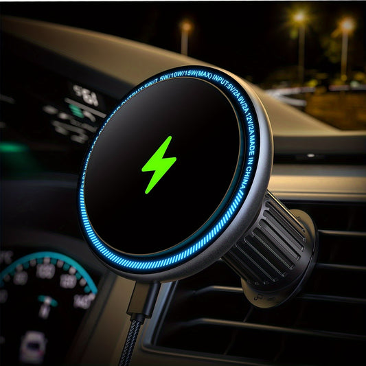 Car Mount Charger, 15W Fast Charging LED Magnetic Wireless Car Charger, Air Vent Phone Holders for Your Car Car Phone Holder for iPhone 15/14/13/12 Fast Charging Case
