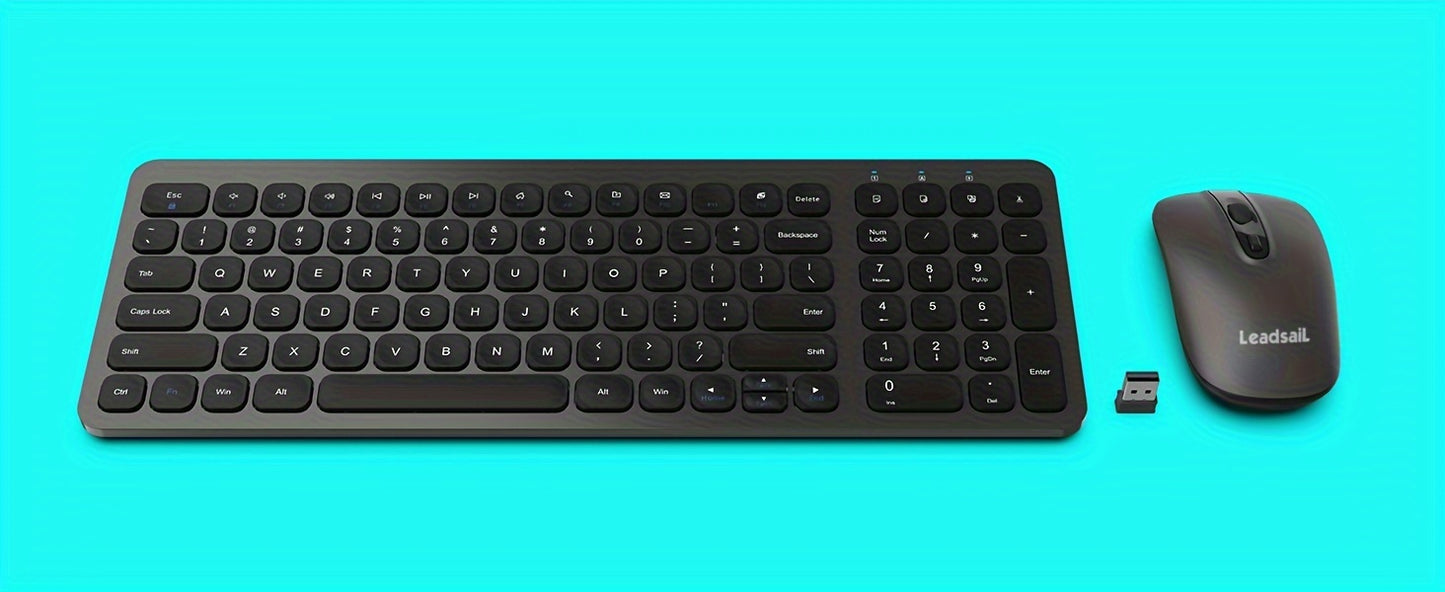 LeadsaiL Wireless Keyboard and Mouse Combo, Wireless USB Mouse and Computer Keyboard Set, Compact and Silent for Windows Laptop, Desktop, PC KF02-Grey