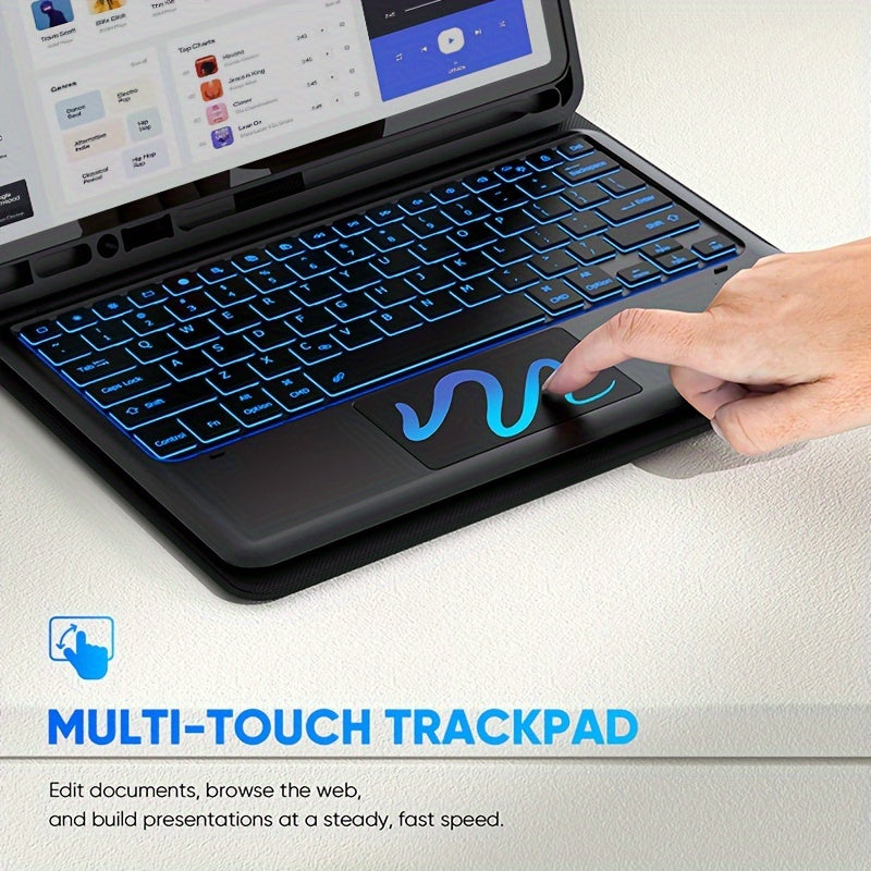 12.9" Case With Keyboard For IPad Pro (iPad Not Included) Keyboard With Trackpad 7 Color Backlit, Detachable Wireless Keyboard Compatible For IPad Pro 12.9 6th Generation 2023, 5th Gen, 4th Gen, 3rd Gen, Black