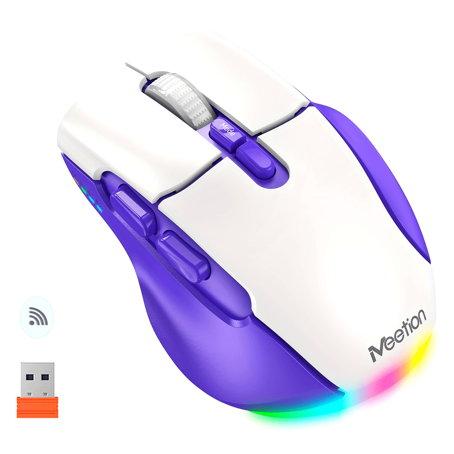 MEETION Wireless Mouse For Laptop, USB And BT Connectivity, Rechargeable, Ergonomic Mouse For Laptops, IPad, Compatible With Windows, MacOS, Android, IOS, Purple White