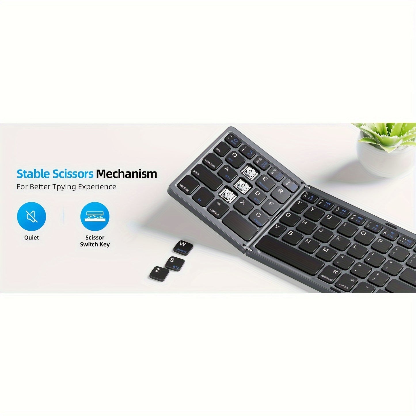 OMOTON Foldable Wireless Keyboard With Touchpad, Wireless Folding Keyboard, Multi-Device And Rechargeable, Portable Keyboard For IPad, IPhone, Android, Windows Laptop, Desktop, Tablet And PC (Grey)