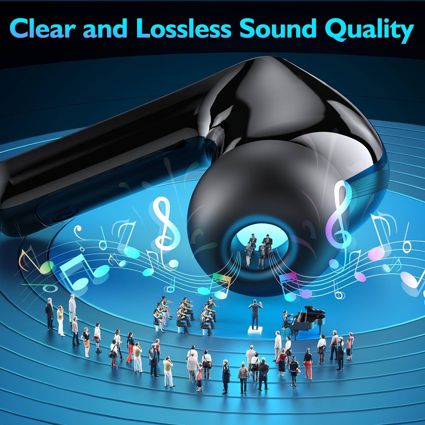 V5.3 Wireless Earbuds with Touch Control, Hi-Fi Stereo, ENC Noise Cancelling Mic, LED Power Display, and Charging Case for Sports Workout