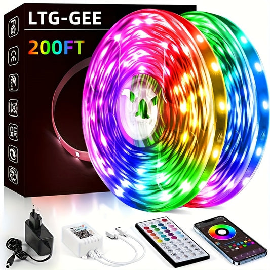 [Smart Led Lights] 200ft (2 Rolls Of 100ft) Smart Led Strip Lights | App Control Remote, RGB Music Sync Color Changing Lights | For Bedroom, Party Supplies, Home Decoration Halloween Christmas Gift