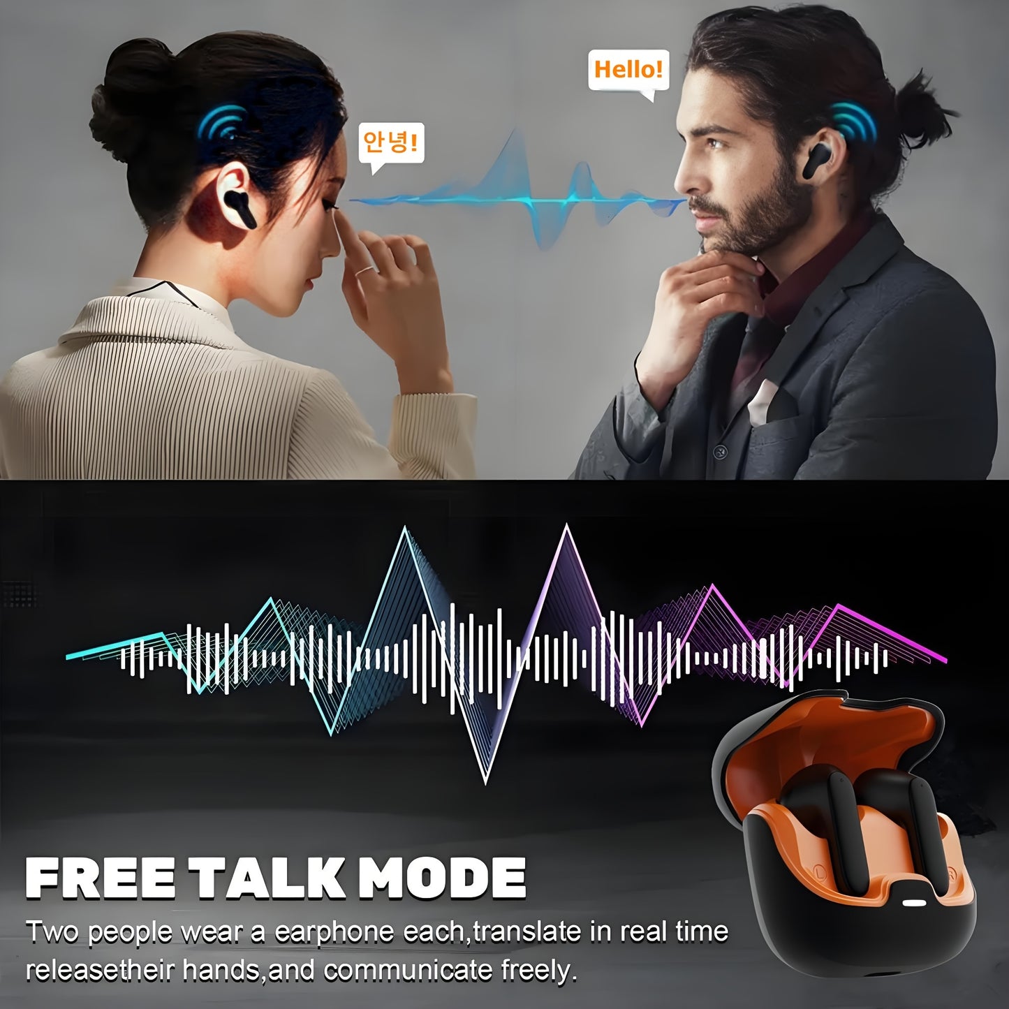 [Smart Bluetooth Headphones] AI Translation Smart Bluetooth Headphones | 4 Mic ENC Noise-cancelling TWS Earbuds, 140+ Languages Real-time Translation, 550mAh Ultra Long Standby, Music Playback, Mobile Phones & Conference Brie