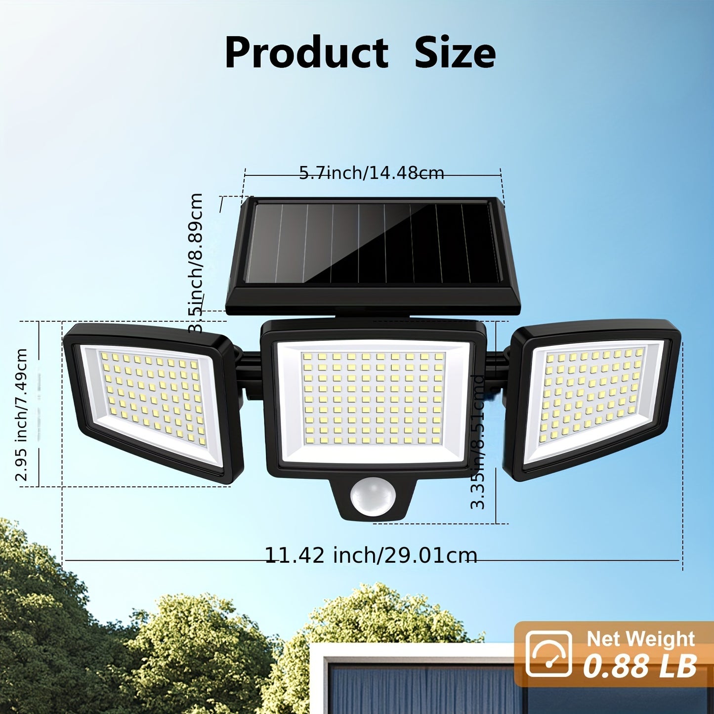 1/2/3pcs Solar Outdoor Lights, 2500 Lumens 210 LED Safety Lights, Waterproof, with Remote Control, 3-head Motion Sensor Lights, 270° Wide Angle Flood Wall Lights, 3 Modes, Suitable for Courtyard, Fence, Porch, Garage