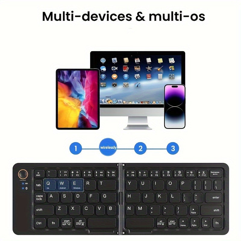 Ambidextrous Rechargeable Foldable Wireless Keyboard - Compatible with Windows & Android OS Tablets, USB-C Charging, Lithium Polymer Battery - No Charger Included