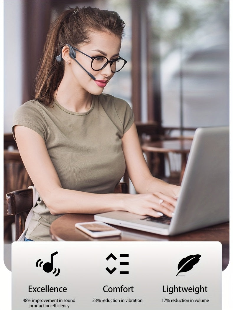 Wireless Over-Ear Open ENC Noise-Canceling Bone Conduction Bluetooth Headphones for Business Calls and Music