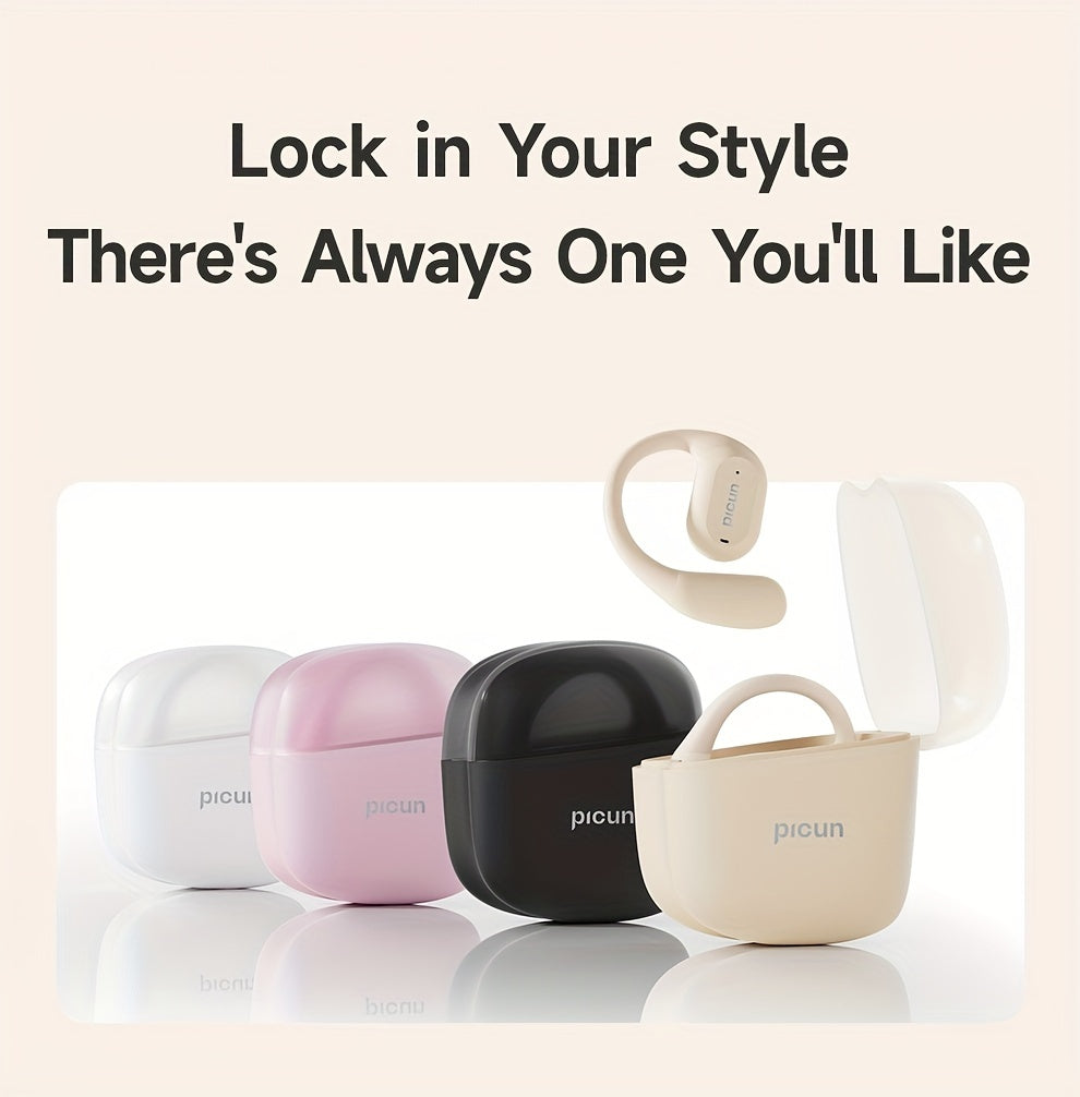 Picun H1 Ultra-Lightweight Wireless Earbuds - True Open Ear Design for Unmatched Comfort - HD Sound with CVC Noise Cancellation - LED Power Display & Touch Control - Perfect for Running, Cycling, and Workouts