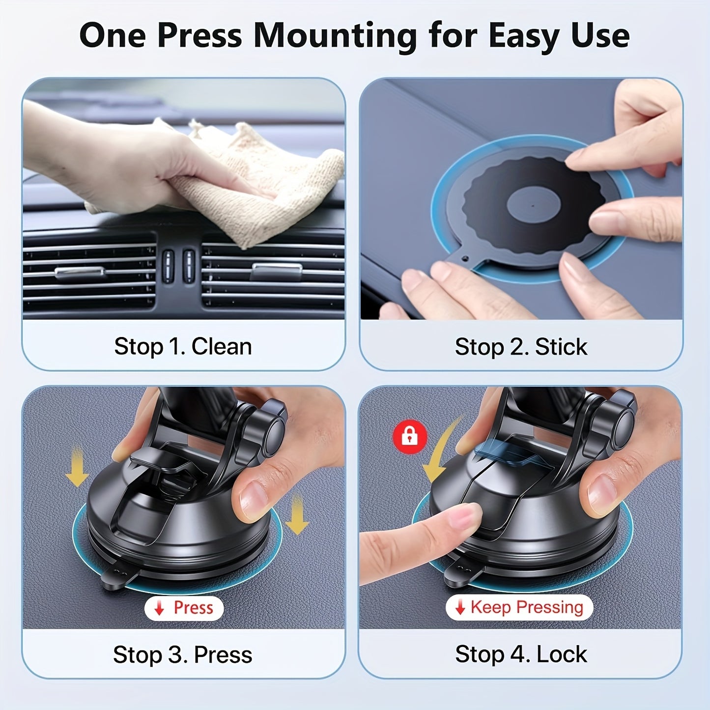 [3-in-1 Phone Holder] 3-in-1 Car Phone Holder Mount, Universal Cell Phone Holders for Your Car Dashboard Air Vent, Adjustable Car Phone Holders Fit for All Phones, By Miracase