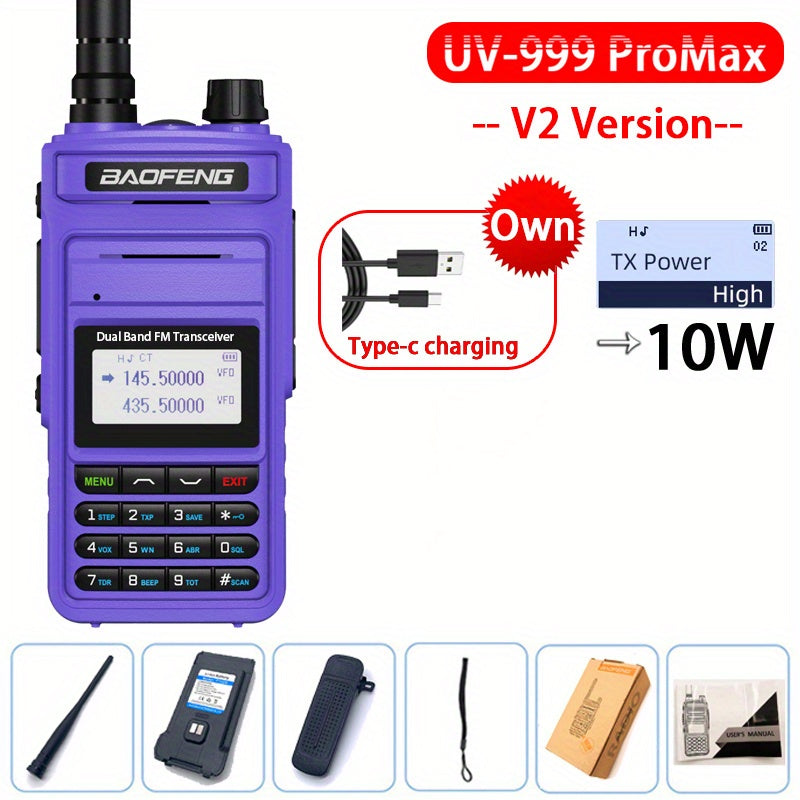 2023 BAOFENG New UV999 Pro Max 10W V2 Professional 999 Channels Walkie Talkie Type-C Fast Charger Long Range Dual Band UHF VHF Two Way Radio Upgrade Handheld Transceiver