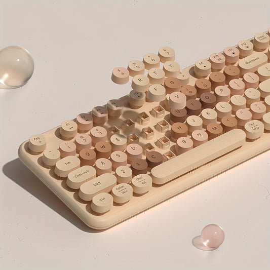 Colorful Wireless Keyboard And Mouse Combo, Retro Typewriter Style Keyboard, Full Size With Round Keycaps, 2.4GHz Plug And Play Connection, Compatible With Windows, Mac, Laptop, PC, Desktop Nail Art, Cute Stickers