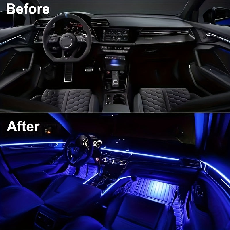 3m/118in Interior Automotive Neon (center Console + Dashboard) With Matching Armrest Storage Box, RGB LED Light Strips For Environmental Application Control, Without Battery