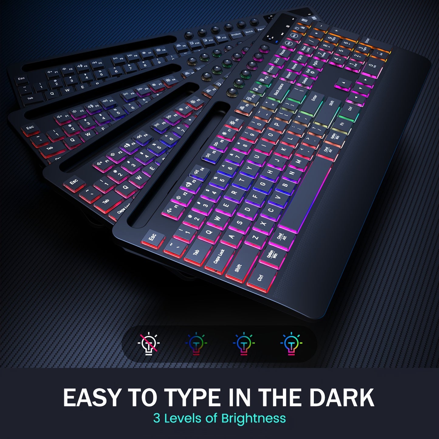 Wireless Keyboard And Mouse Backlit, 2.4GHz Lag-Free Rechargeable Keyboard Full-Size With Phone Holder Tablet Holder, Silent Ergonomic Wireless Keyboard Mouse Combo For Computer, PC, Laptop