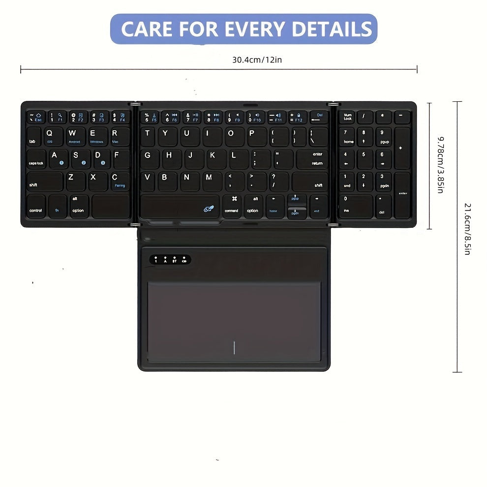 1pc JOMAA Compact Folding Wireless Keyboard for iPad Air 2, Touchpad Design, Windows 10 Compatible, USB Cable Included, Rechargeable Polymer Battery, Smart Hand Orientation, Wireless Connectivity