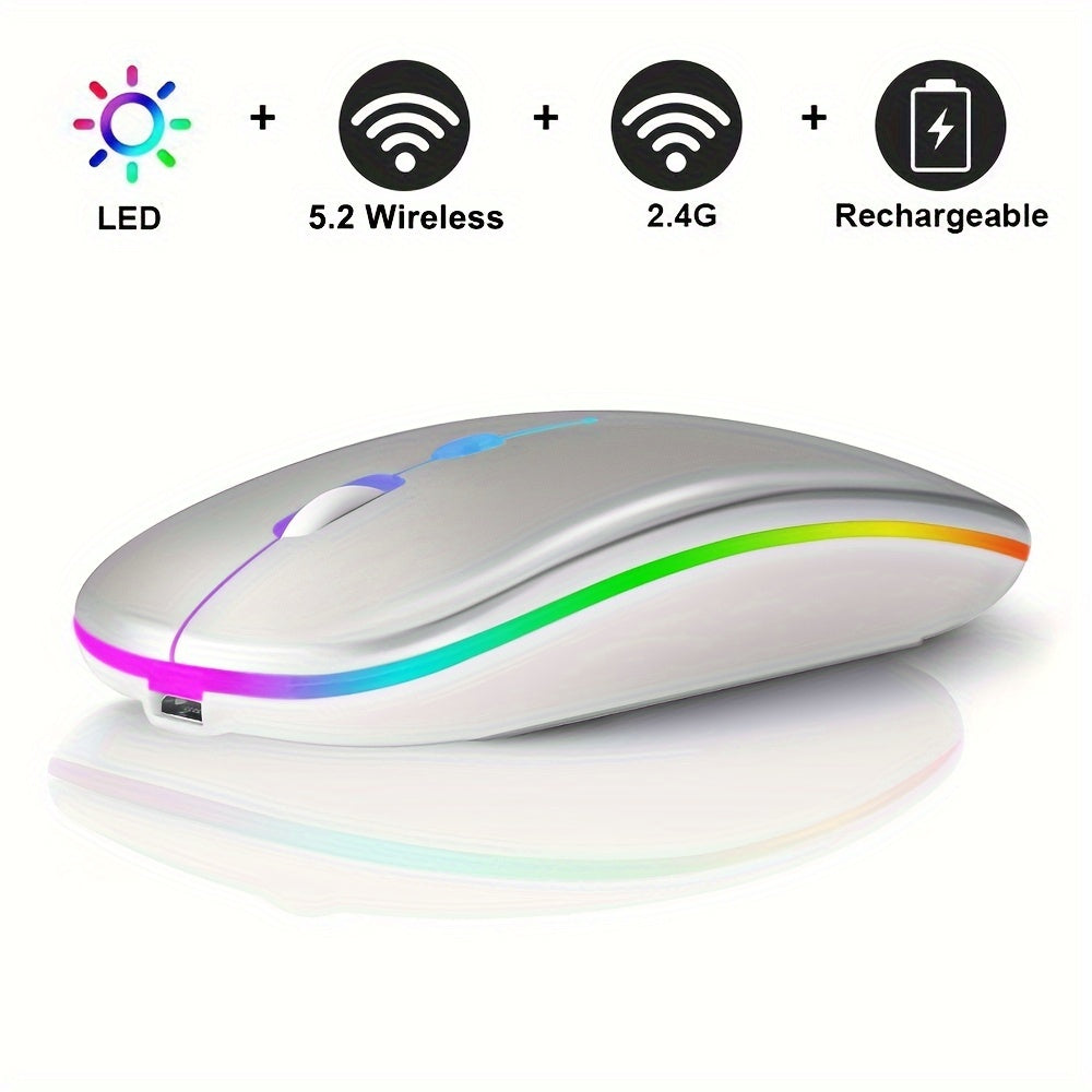 Ergonomic Wireless Mouse with RGB Lighting - Dual Mode 2.4G/5.0G - Portable USB Receiver - Compatible with PC, Laptop, Tablet - Curved Design for Comfortable Use - 400mAh Rechargeable Battery