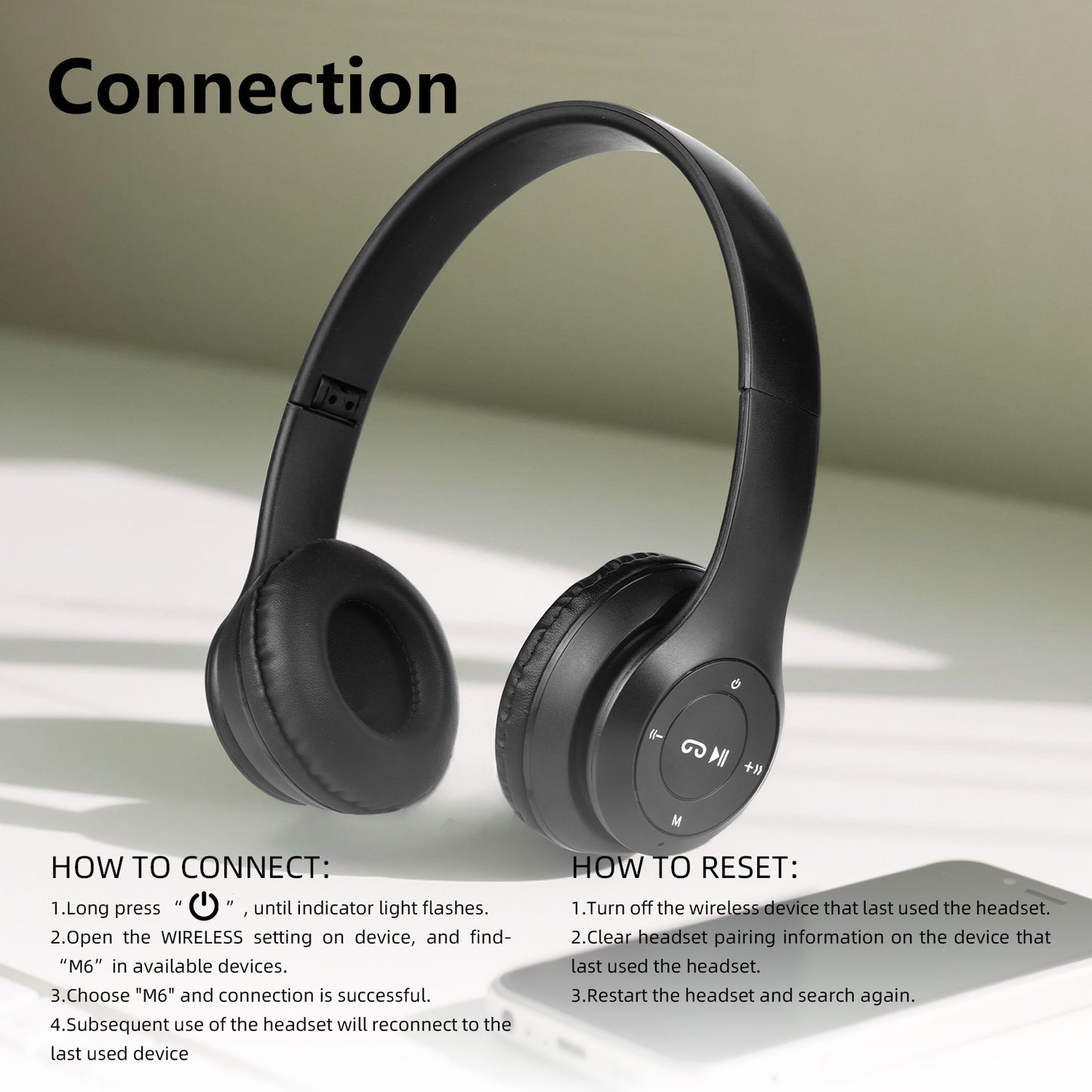 Wireless Bluetooth Headphones, Over-Ear Wireless Headphones, Over-Ear Comfortable Wearing, Bluetooth 5.3 Connection, Noise Cancelling, Built-in Microphone, Volume and Playback Controls, Syncs with Phones, Laptops and Game Con
