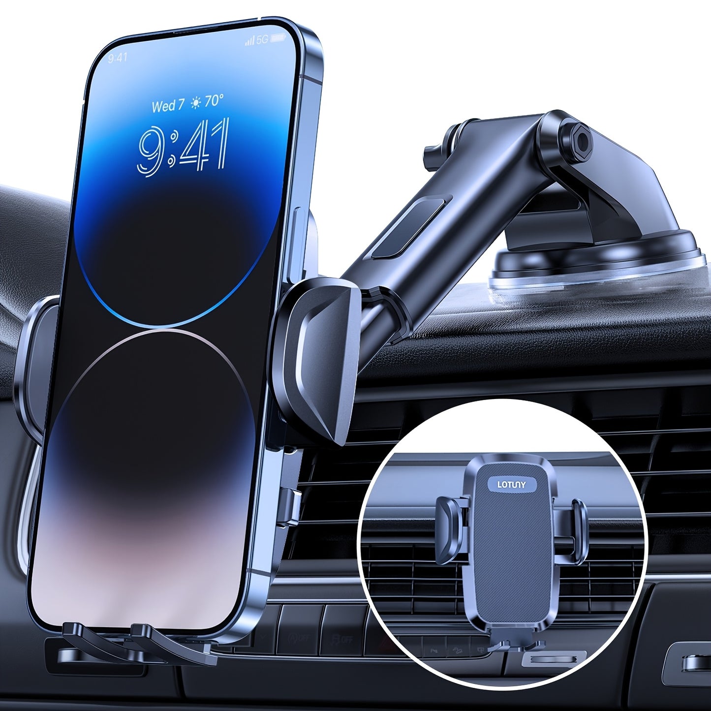 LOTUNY Car Phone Holder, Universal Hands-Free Phone Holders For Car, 3-in-1 Phone Mount For Car Dashboard Air Vent Fit For IPhone Samsung Google And All 4" To 7.2" Phones