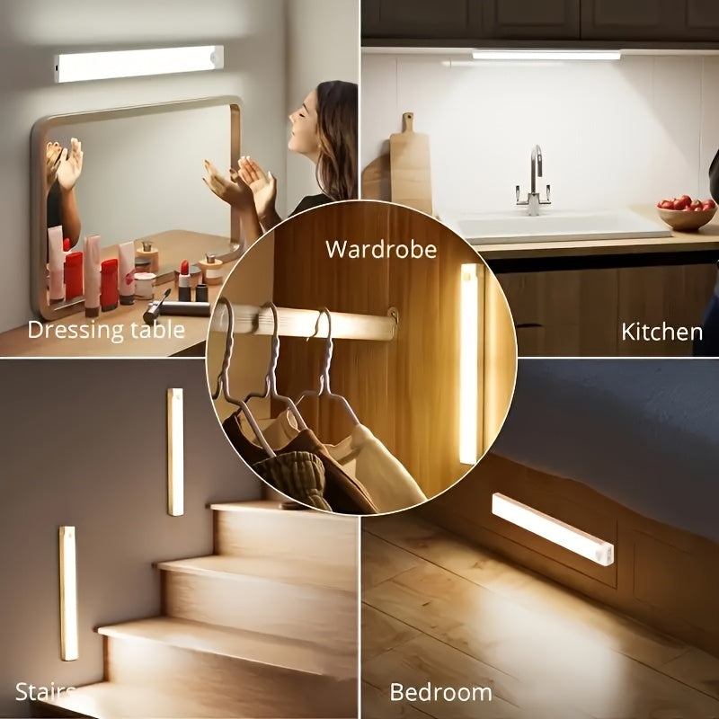 2/6pcs Battery Operated Under Cabinet Lights, Ultra-Bright Wireless Motion Sensor Light Indoor, Smart LED Motion Sensor Lights, Under-Cabinet Lighting, Magnetic Dimmable Closet Lights, Wireless Under Counter Lights For Kitche