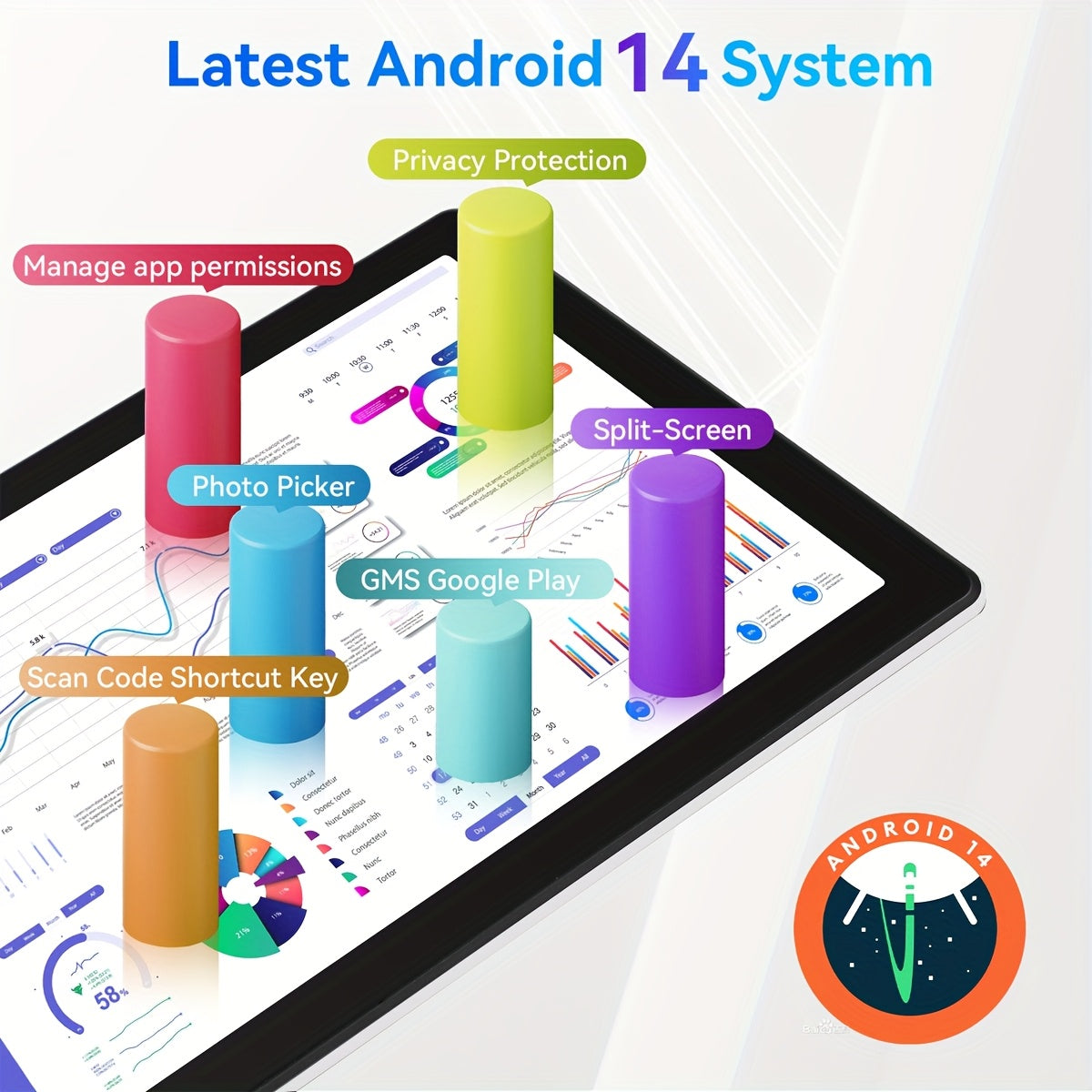 MAYPUG Multi-Function 2-in-1 Tablet with Wireless Keyboard, for Android 14, Octa-core, 10-inch Screen, 8GB (3+5) for RAM, 64GB ROM, Expandable Up to 1TB, WiFi 6, 5MP + 8MP Camera, 1280*800 HD, 5000mAh, with Wireless Keyboard,