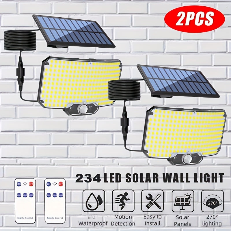 2pcs/4pcs Solar Motion Sensor Lights, 348 LED 2500 Lumens Solar Outdoor Lights with Remote, IP65, 3 Head, 270 ° Wide-angle Motion Sensor Lights Outdoor, 3 Patterns Of Wall Lights Solar Security Flood Lights for Patio, Garden
