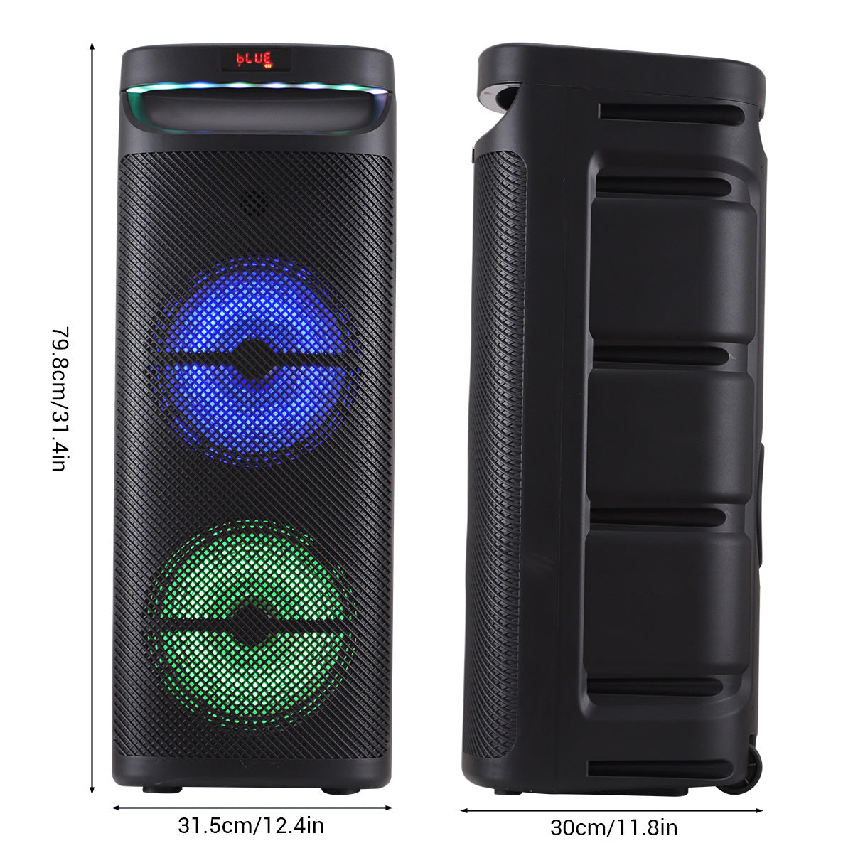 Portable Wireless PA Speaker, Bluetooth Speakers Loud Sound Powerful Subwoofer System, Support AUX USB FM Wired Microphone Audio Input, Built-in Rechargeable Battery Speaker with LED Light, Wired Microphone and Remote Control