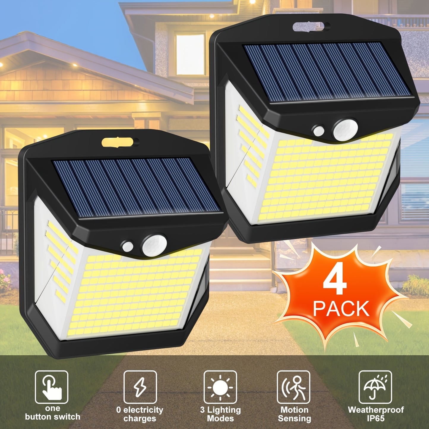 2pcs/4pcs Solar Motion Sensor Lights, 348 LED 2500 Lumens Solar Outdoor Lights with Remote, IP65, 3 Head, 270 ° Wide-angle Motion Sensor Lights Outdoor, 3 Patterns Of Wall Lights Solar Security Flood Lights for Patio, Garden