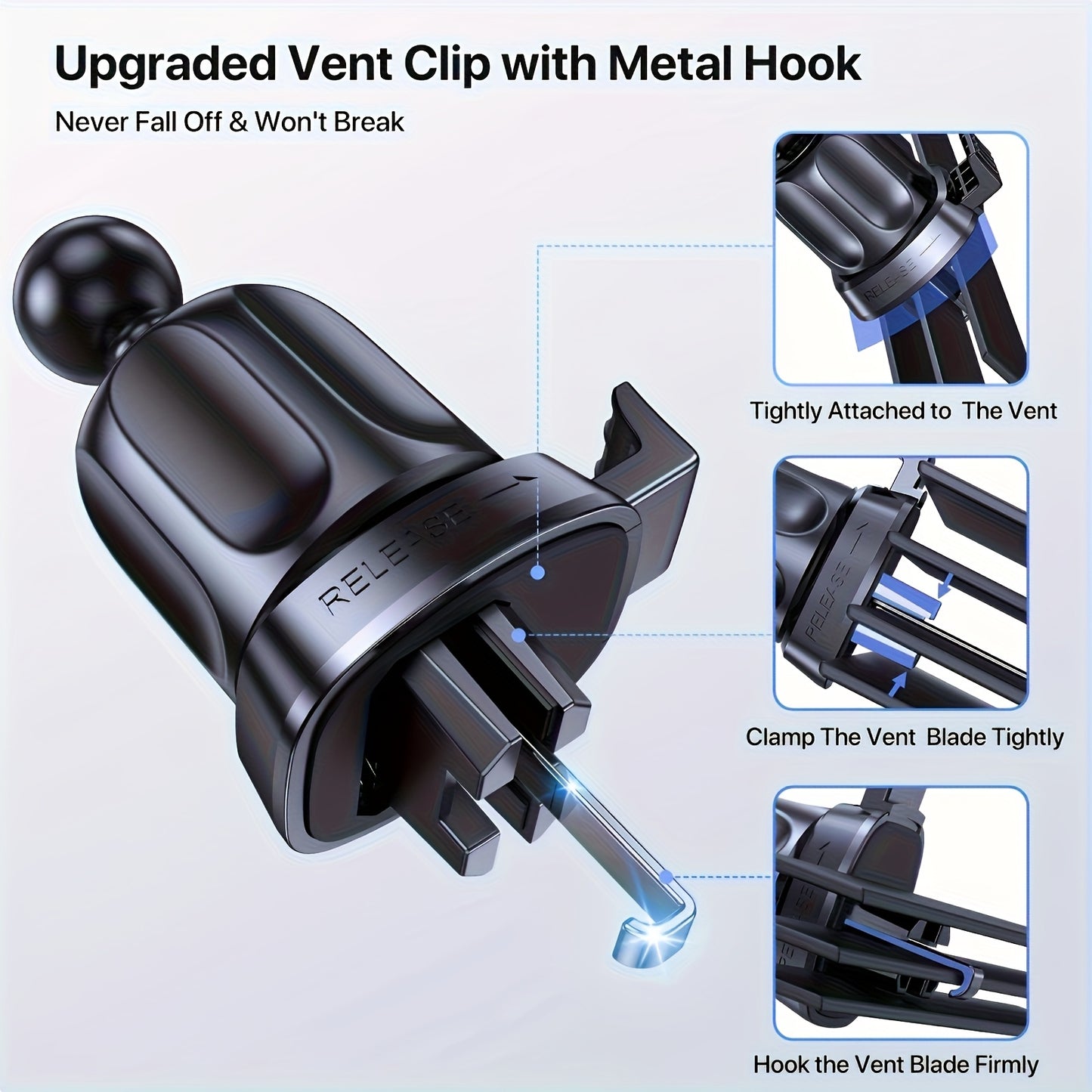 [3-in-1 Phone Holder] 3-in-1 Car Phone Holder Mount, Universal Cell Phone Holders for Your Car Dashboard Air Vent, Adjustable Car Phone Holders Fit for All Phones, By Miracase