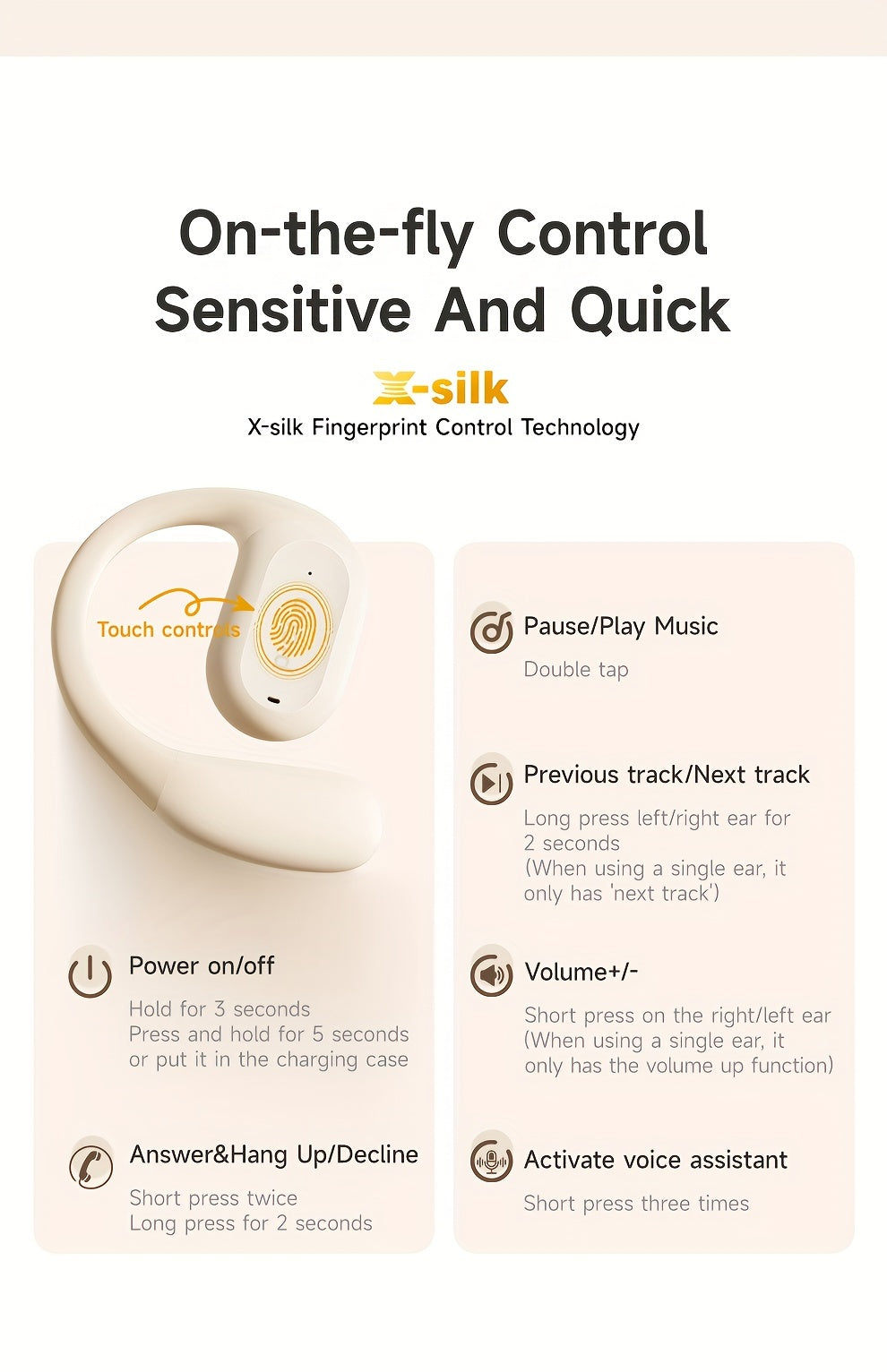 Picun H1 Ultra-Lightweight Wireless Earbuds - True Open Ear Design for Unmatched Comfort - HD Sound with CVC Noise Cancellation - LED Power Display & Touch Control - Perfect for Running, Cycling, and Workouts